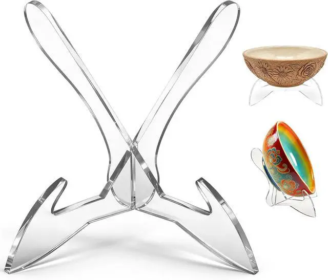 Main image of Bowl Display Stand 3.5 Inch X-Shaped Clear Acrylic Bowl Stands for Display Plate Platter Dish China Porcelain Holder Easel Base