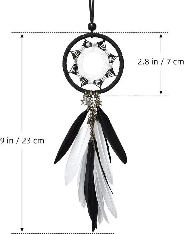 Alt view image 5 of 7 - Dream Catcher Car Interior Rearview Mirror Hanging Decor Handmade Grids Nature Feather Small Boho Car Charms Pendant Accessories (Black and White)