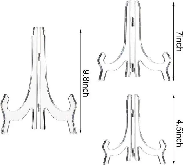 Alt view image 2 of 7 - Hestya 3 Pcs Clear Acrylic Display Stands, Picture Plate Easel 4.5/7/9.8 in