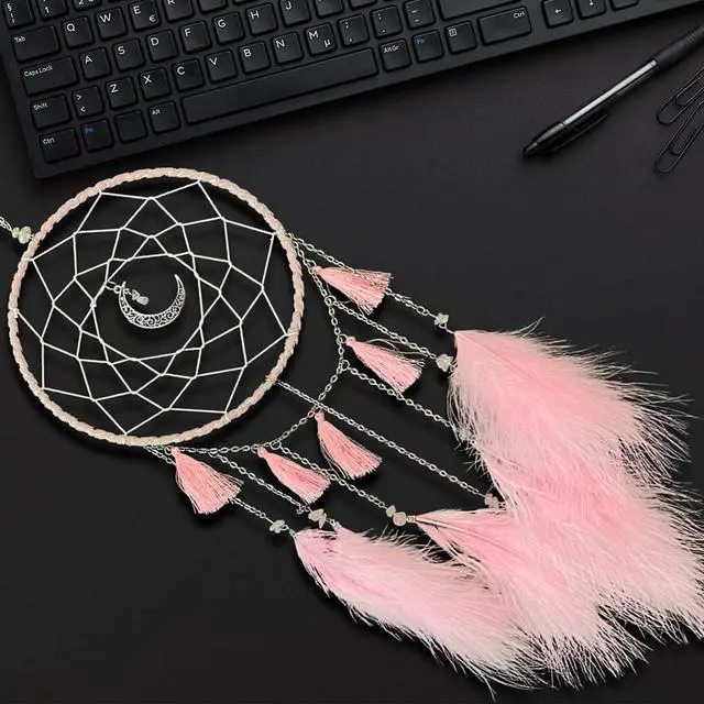 Alt view image 2 of 7 - Dream Catcher Handmade Pink Feather Native American Circular Net for Boys Bedroom Wall Hanging Dream Catcher for Girls Kids Nursery Bedroom Decoration Blessing Gift (Pink)