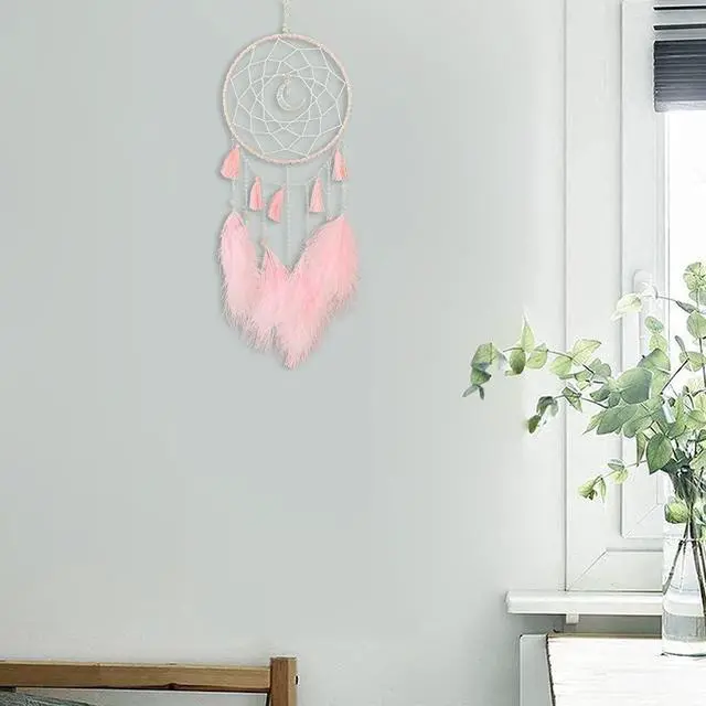 Alt view image 4 of 7 - Dream Catcher Handmade Pink Feather Native American Circular Net for Boys Bedroom Wall Hanging Dream Catcher for Girls Kids Nursery Bedroom Decoration Blessing Gift (Pink)