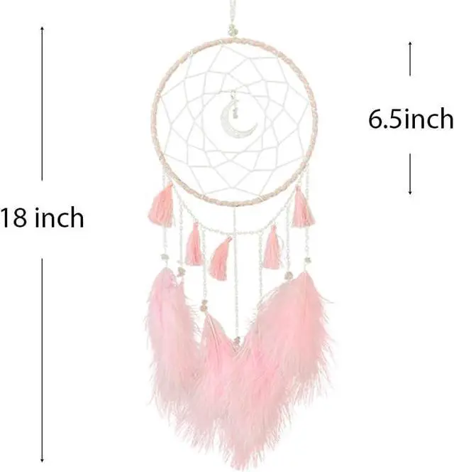 Alt view image 7 of 7 - Dream Catcher Handmade Pink Feather Native American Circular Net for Boys Bedroom Wall Hanging Dream Catcher for Girls Kids Nursery Bedroom Decoration Blessing Gift (Pink)