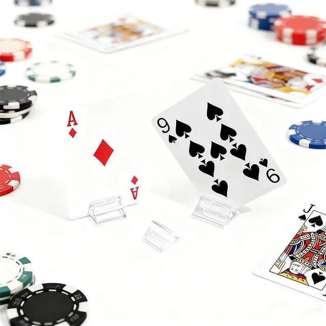 Alt view image 4 of 4 - 50 Pcs Clear Card Stands, Triangular Display Holders for Game Cards, Photos, Menus, Table Number Signs - Transparent Acrylic Card Holders for Board Games & Decor