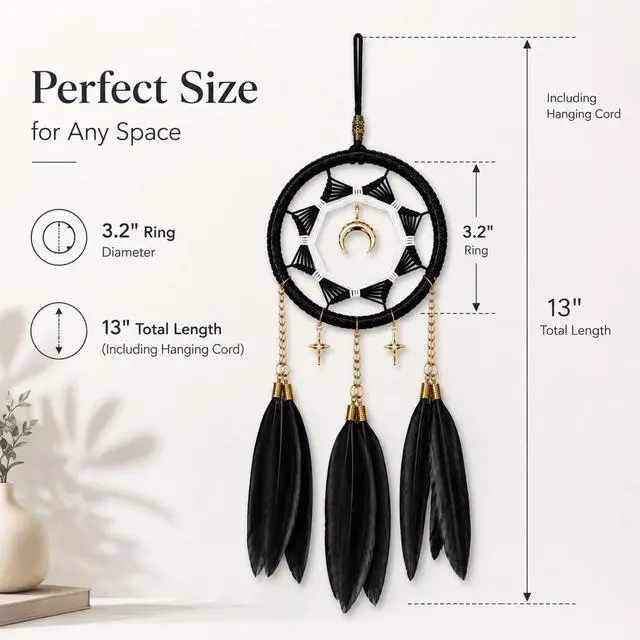 Alt view image 2 of 6 - Dream Catchers for Car Small Moon Dreamcatcher Rear View Mirror Hanging Decor Car Charms Pendant Gift for Adults Black