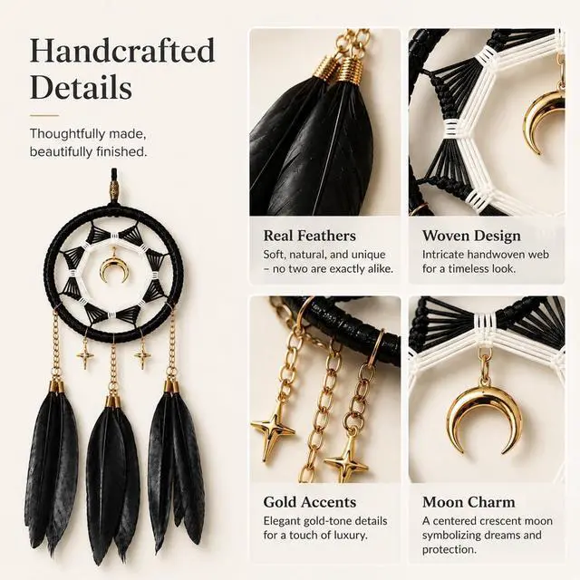 Alt view image 3 of 6 - Dream Catchers for Car Small Moon Dreamcatcher Rear View Mirror Hanging Decor Car Charms Pendant Gift for Adults Black