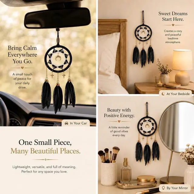 Alt view image 4 of 6 - Dream Catchers for Car Small Moon Dreamcatcher Rear View Mirror Hanging Decor Car Charms Pendant Gift for Adults Black