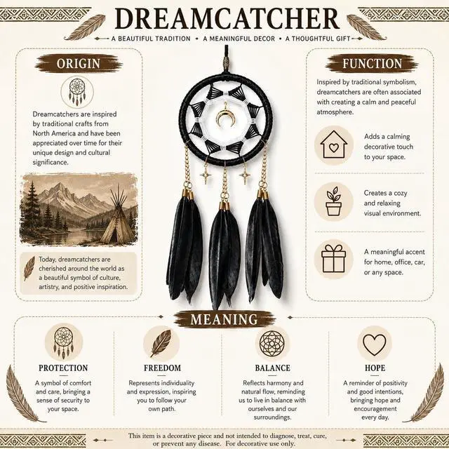 Alt view image 6 of 6 - Dream Catchers for Car Small Moon Dreamcatcher Rear View Mirror Hanging Decor Car Charms Pendant Gift for Adults Black
