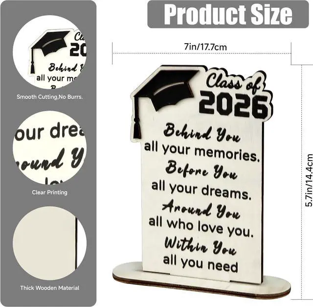 Alt view image 3 of 7 - Graduation Decorations 2026 - Wood Quote Plaque Graduation Gifts for Her Him Inspirational Graduate Desk Decor for Senior College Middle High School Student Boys Girls