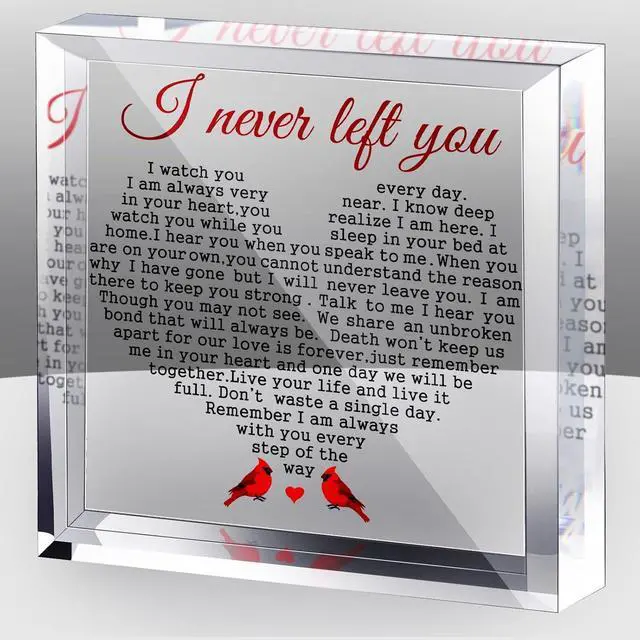 Main image of Yulejo Sympathy Gifts Plaque for Loss of Loved One Acrylic Cardinal Gift I Never Left You Memorial Bereavement Condolence Remembrance Table Sign for Grief Grieving Father Mother Keepsake Paperweight
