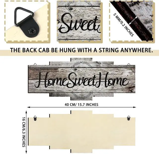 Alt view image 2 of 6 - Jetec Home Sweet Home Sign Rustic Wood Wall Plaque Farmhouse,Gray