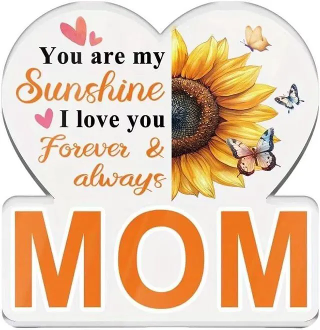 Main image of Mom Gifts from Daughter Son, Acrylic Heart Plaque with Sunflower Decor - "You are my Sunshine" Keepsake for Mother's Day, Christmas, Birthday, Thanksgiving - Best Mom Desk Sign Home Decoration