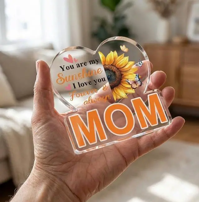 Alt view image 7 of 7 - Mom Gifts from Daughter Son, Acrylic Heart Plaque with Sunflower Decor - "You are my Sunshine" Keepsake for Mother's Day, Christmas, Birthday, Thanksgiving - Best Mom Desk Sign Home Decoration