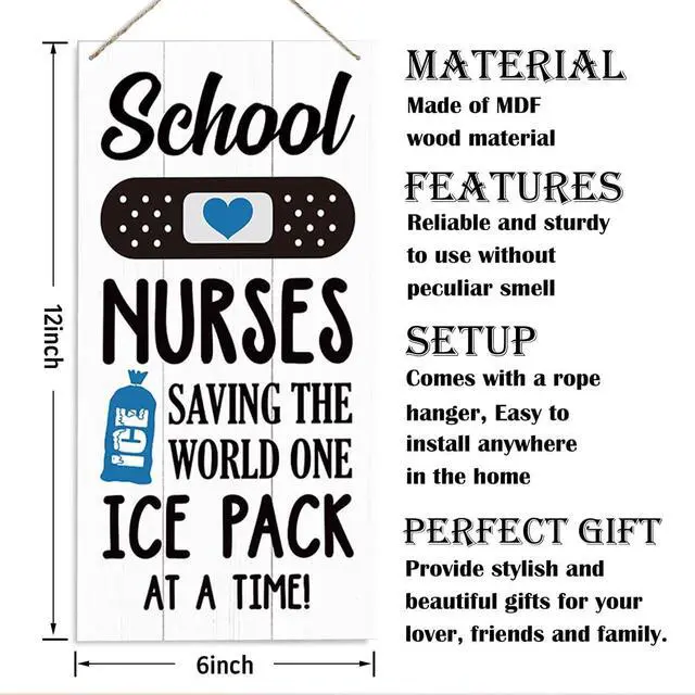 Alt view image 2 of 6 - Funny Gift for School Nurse, School Nurses Saving the World One Ice Pack At A Time Sign, Decorative Wood Hanging Wood Plaque, Humorous Nurse Office Decor, Nurse Themed Decor for School Clinic