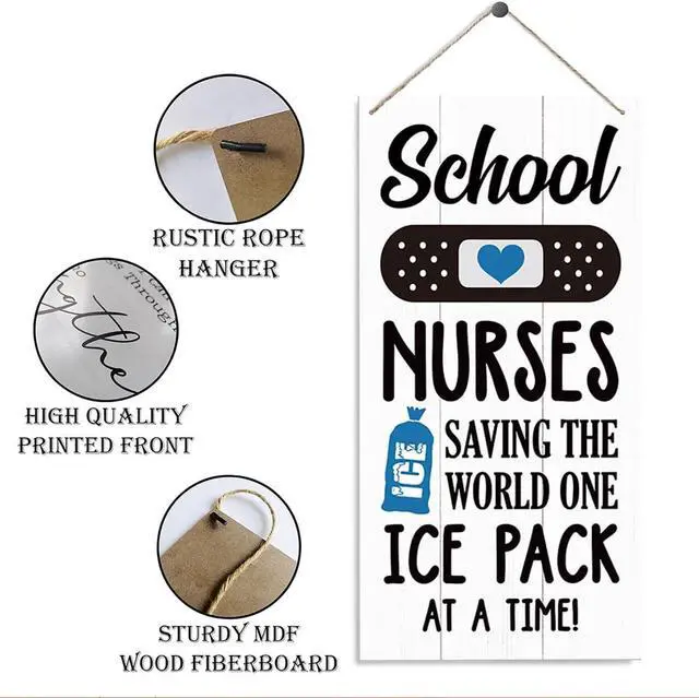 Alt view image 5 of 6 - Funny Gift for School Nurse, School Nurses Saving the World One Ice Pack At A Time Sign, Decorative Wood Hanging Wood Plaque, Humorous Nurse Office Decor, Nurse Themed Decor for School Clinic