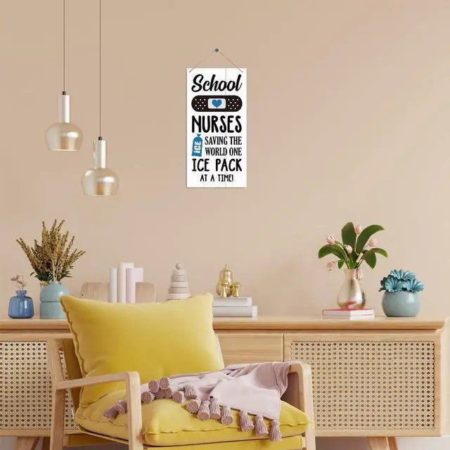 Alt view image 6 of 6 - Funny Gift for School Nurse, School Nurses Saving the World One Ice Pack At A Time Sign, Decorative Wood Hanging Wood Plaque, Humorous Nurse Office Decor, Nurse Themed Decor for School Clinic