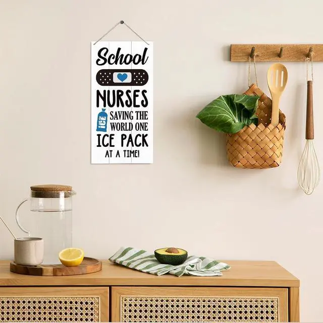 Alt view image 3 of 6 - Funny Gift for School Nurse, School Nurses Saving the World One Ice Pack At A Time Sign, Decorative Wood Hanging Wood Plaque, Humorous Nurse Office Decor, Nurse Themed Decor for School Clinic