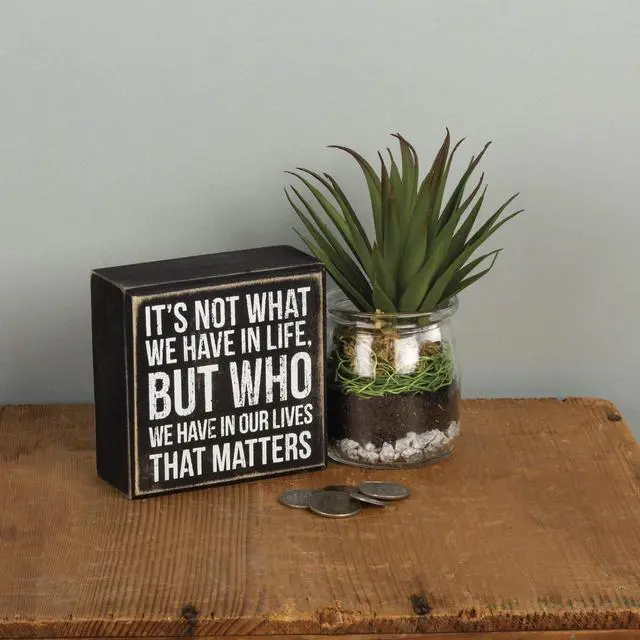 Alt view image 3 of 3 - Primitives by Kathy 35144 Classic Black and White Box Sign, 4 x 4-Inches, Who We Have
