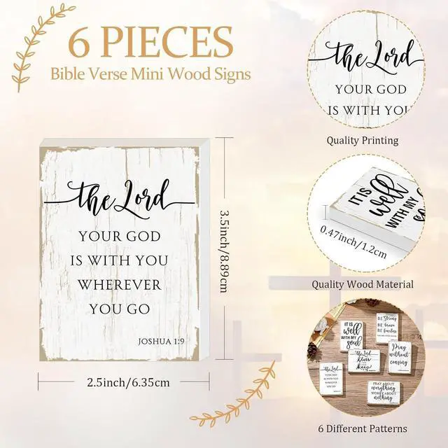 Alt view image 2 of 7 - Maitys 6 Pcs Bible Verse Mini Wood Signs Religious Sign, Classical Style