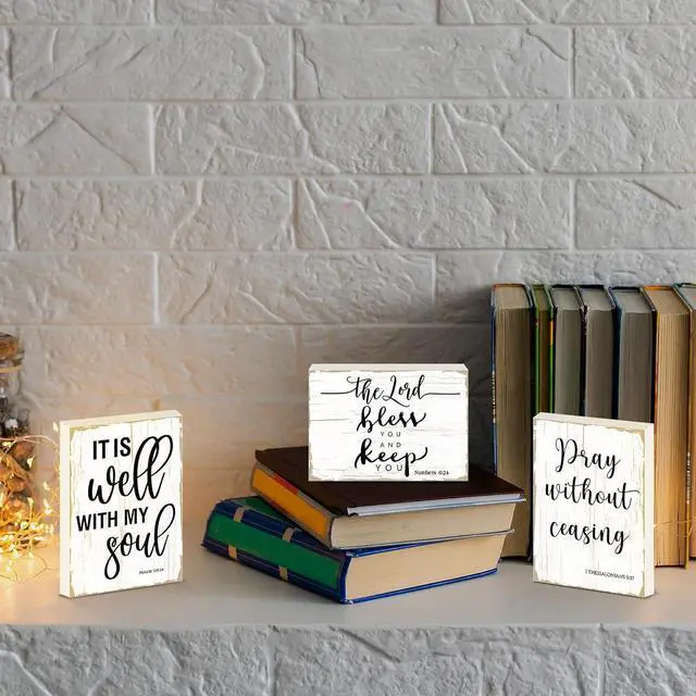 Alt view image 6 of 7 - Maitys 6 Pcs Bible Verse Mini Wood Signs Religious Sign, Classical Style