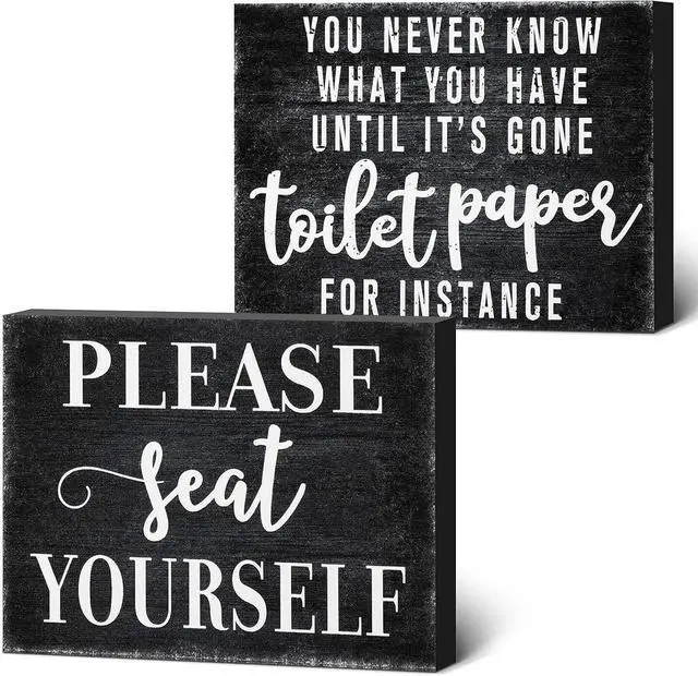 Main image of Jetec 2 Pieces Funny Farmhouse Bathroom Decor Please Seat Yourself Bathroom Sign Black Wooden Box Sign Humor Toilet Box Plaque for Home Wash Room Guest Toilet Decoration, 4 x 5 Inch(Black)