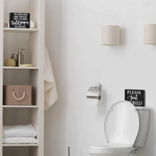 Alt view image 4 of 7 - Jetec 2 Pieces Funny Farmhouse Bathroom Decor Please Seat Yourself Bathroom Sign Black Wooden Box Sign Humor Toilet Box Plaque for Home Wash Room Guest Toilet Decoration, 4 x 5 Inch(Black)