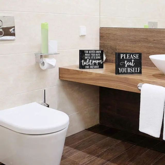 Alt view image 5 of 7 - Jetec 2 Pieces Funny Farmhouse Bathroom Decor Please Seat Yourself Bathroom Sign Black Wooden Box Sign Humor Toilet Box Plaque for Home Wash Room Guest Toilet Decoration, 4 x 5 Inch(Black)