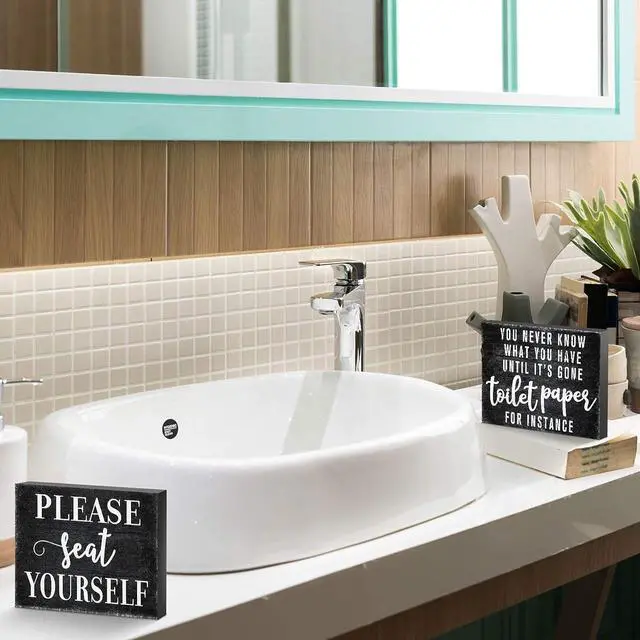 Alt view image 7 of 7 - Jetec 2 Pieces Funny Farmhouse Bathroom Decor Please Seat Yourself Bathroom Sign Black Wooden Box Sign Humor Toilet Box Plaque for Home Wash Room Guest Toilet Decoration, 4 x 5 Inch(Black)