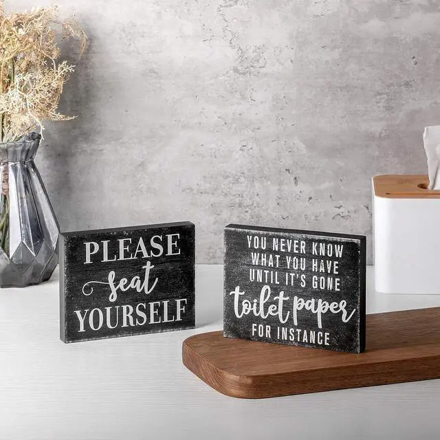 Alt view image 6 of 7 - Jetec 2 Pieces Funny Farmhouse Bathroom Decor Please Seat Yourself Bathroom Sign Black Wooden Box Sign Humor Toilet Box Plaque for Home Wash Room Guest Toilet Decoration, 4 x 5 Inch(Black)