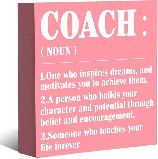 Main image of Coach Gifts Wooden Box Sign, Going Away Gift Appreciation Thank You Gifts for Men Women Coaches Baseball Gymnastics, Coach Definition Desk Table Decor, 5x5 Inches (Pink)