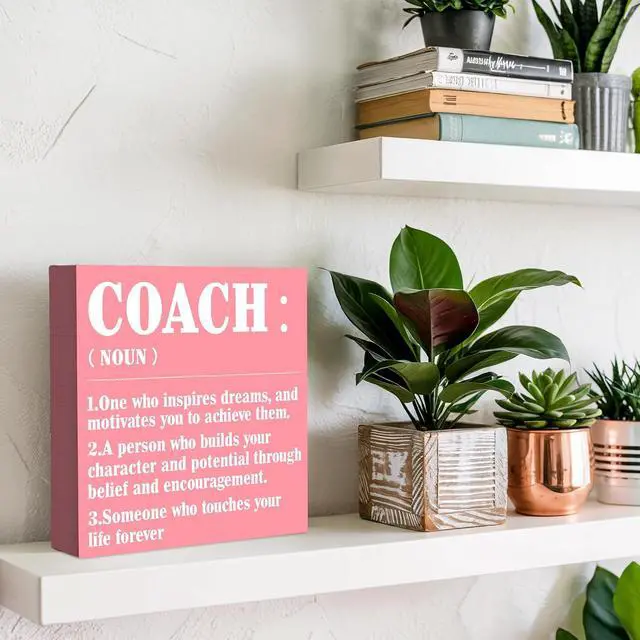 Alt view image 2 of 6 - Coach Gifts Wooden Box Sign, Going Away Gift Appreciation Thank You Gifts for Men Women Coaches Baseball Gymnastics, Coach Definition Desk Table Decor, 5x5 Inches (Pink)
