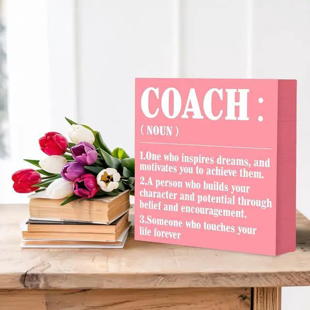 Alt view image 4 of 6 - Coach Gifts Wooden Box Sign, Going Away Gift Appreciation Thank You Gifts for Men Women Coaches Baseball Gymnastics, Coach Definition Desk Table Decor, 5x5 Inches (Pink)