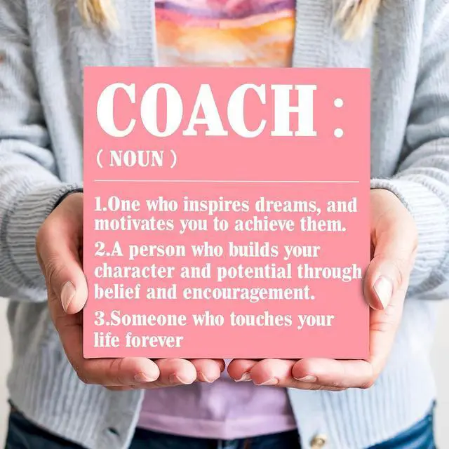 Alt view image 6 of 6 - Coach Gifts Wooden Box Sign, Going Away Gift Appreciation Thank You Gifts for Men Women Coaches Baseball Gymnastics, Coach Definition Desk Table Decor, 5x5 Inches (Pink)