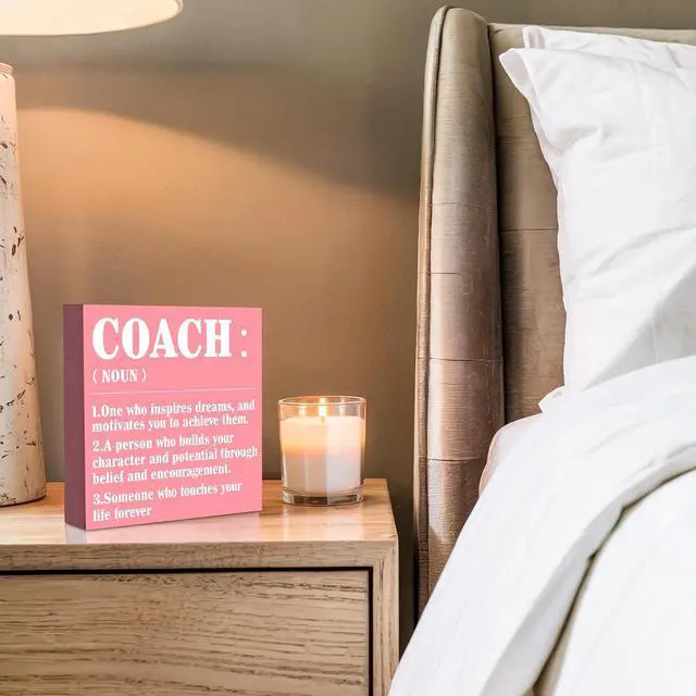 Alt view image 5 of 6 - Coach Gifts Wooden Box Sign, Going Away Gift Appreciation Thank You Gifts for Men Women Coaches Baseball Gymnastics, Coach Definition Desk Table Decor, 5x5 Inches (Pink)