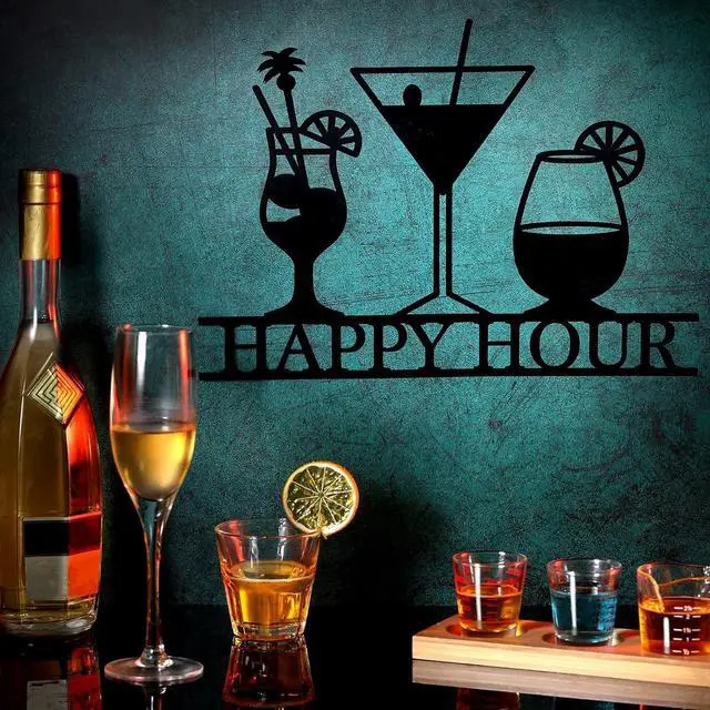 Alt view image 6 of 7 - Funrous Bar Sign Happy Hour Metal Wall Art for Home Dining Room, Black