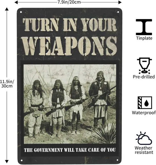 Alt view image 3 of 6 - Funny Man Cave Signs Vintage Wall Decor Decorative Metal Signs For Bar, Garage Turn in Your Weapons Plaques Tin Sign 12"x 8"