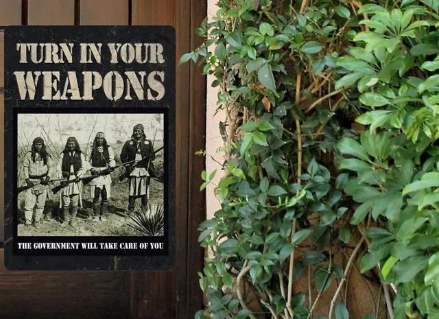 Alt view image 6 of 6 - Funny Man Cave Signs Vintage Wall Decor Decorative Metal Signs For Bar, Garage Turn in Your Weapons Plaques Tin Sign 12"x 8"