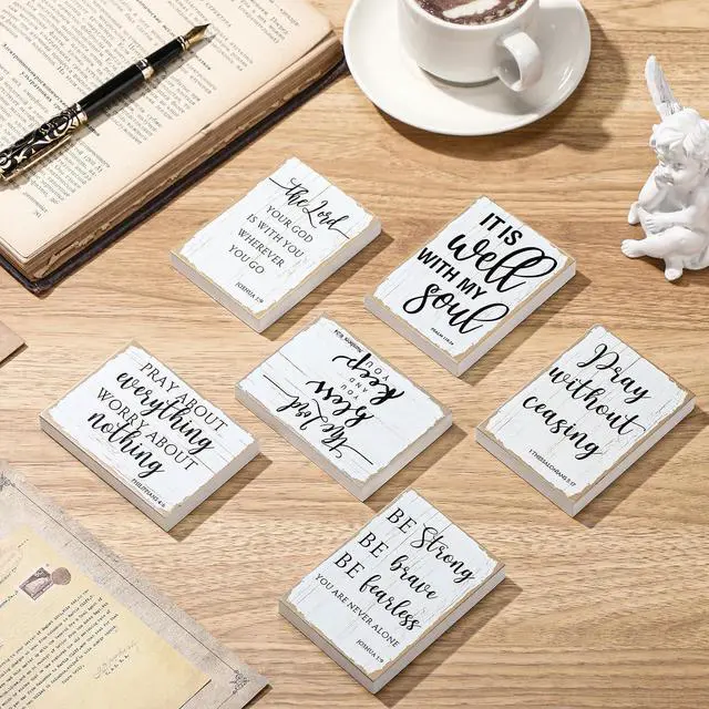 Alt view image 4 of 7 - Maitys 6 Pcs Bible Verse Mini Wood Signs Religious Sign, Classical Style