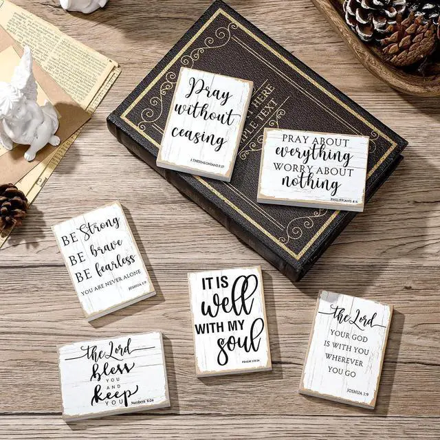 Alt view image 5 of 7 - Maitys 6 Pcs Bible Verse Mini Wood Signs Religious Sign, Classical Style