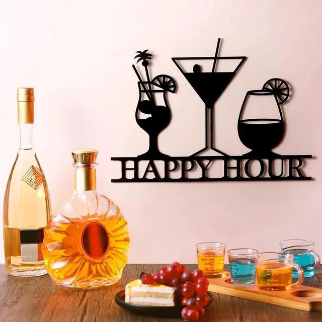 Alt view image 3 of 7 - Funrous Bar Sign Happy Hour Metal Wall Art for Home Dining Room, Black
