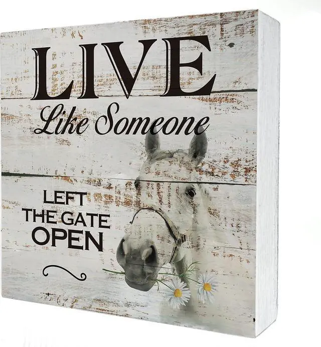 Main image of Inspirational Wooden Box Sign Desk Decor Retro Live Like Someone Horse Wood Block Plaque with Quotes Rustic Box Sign for Home Living Room Office Shelf Table Decoration (5 X 5 Inch)