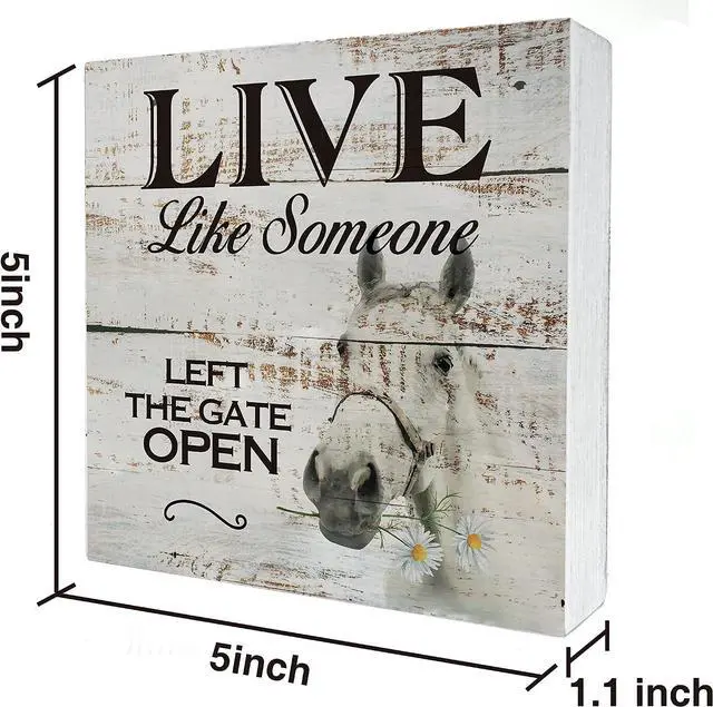 Alt view image 2 of 5 - Inspirational Wooden Box Sign Desk Decor Retro Live Like Someone Horse Wood Block Plaque with Quotes Rustic Box Sign for Home Living Room Office Shelf Table Decoration (5 X 5 Inch)