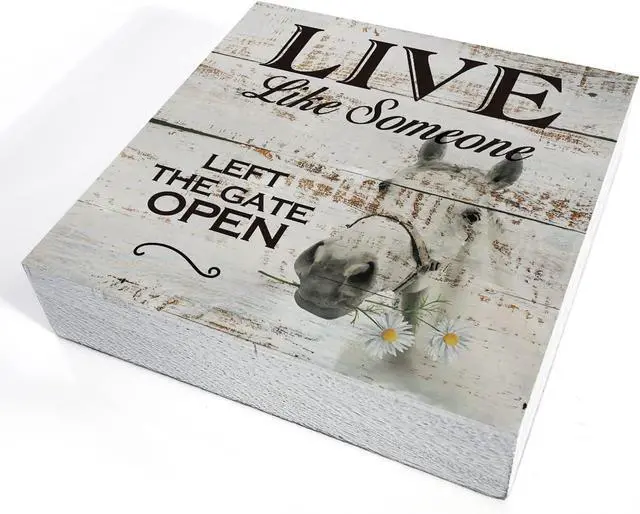 Alt view image 3 of 5 - Inspirational Wooden Box Sign Desk Decor Retro Live Like Someone Horse Wood Block Plaque with Quotes Rustic Box Sign for Home Living Room Office Shelf Table Decoration (5 X 5 Inch)
