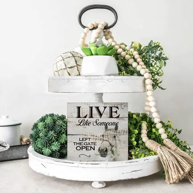 Alt view image 5 of 5 - Inspirational Wooden Box Sign Desk Decor Retro Live Like Someone Horse Wood Block Plaque with Quotes Rustic Box Sign for Home Living Room Office Shelf Table Decoration (5 X 5 Inch)