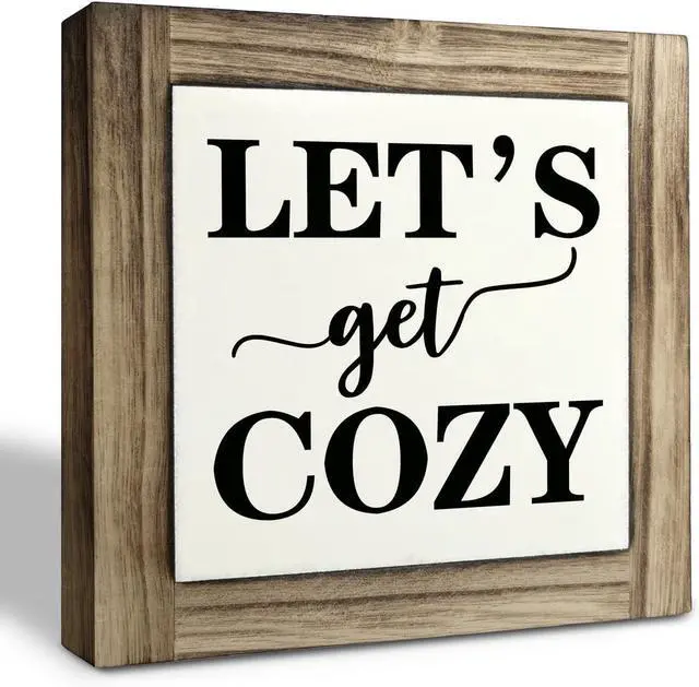 Main image of Inspirational Wood Signs, Box Wood Plaques Desk Décor, Farmhouse Home Decor Sign for Shelf, Family Table Decor for Kitchen Bedroom Dining Room, Living Room Decor, Housewarming Gift, Let's Get Cozy