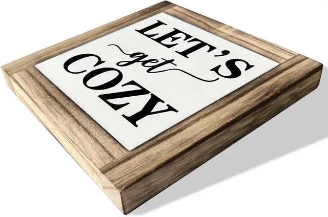 Alt view image 2 of 6 - Inspirational Wood Signs, Box Wood Plaques Desk Décor, Farmhouse Home Decor Sign for Shelf, Family Table Decor for Kitchen Bedroom Dining Room, Living Room Decor, Housewarming Gift, Let's Get Cozy