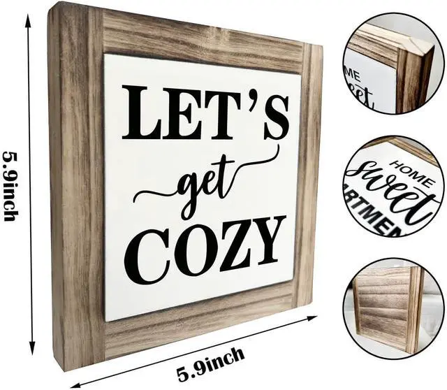Alt view image 3 of 6 - Inspirational Wood Signs, Box Wood Plaques Desk Décor, Farmhouse Home Decor Sign for Shelf, Family Table Decor for Kitchen Bedroom Dining Room, Living Room Decor, Housewarming Gift, Let's Get Cozy