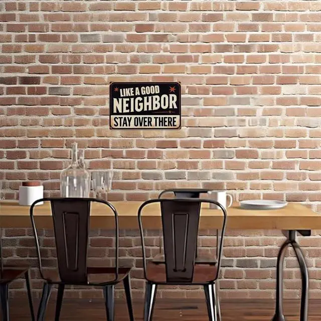 Alt view image 6 of 7 - ERLOOD Like a Good Neighbor, Stay Over There Free Metal Tin Sign Funny Outdoor Road Yard Outside Sign Vintage Decor 12 X 8