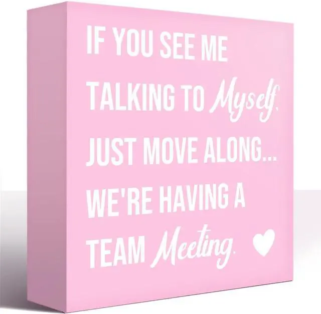 Main image of LVQHI Talking to Myself Team Meeting Wood Sign Pink Office Desk Decor