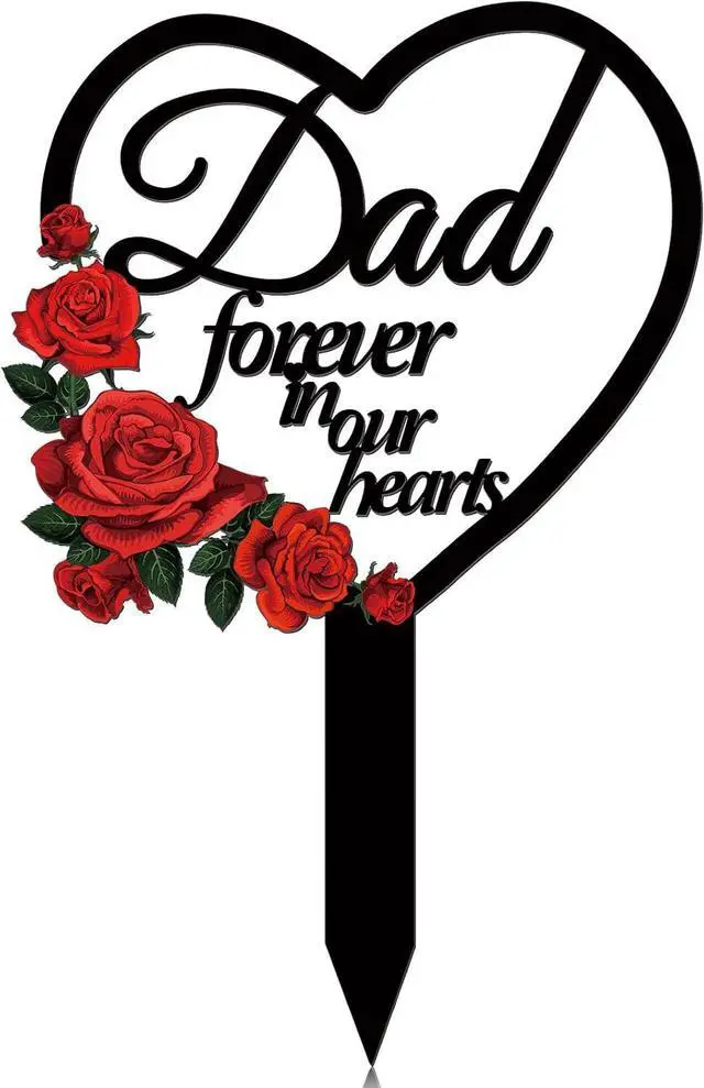 Main image of Pinkunn Dad Memorial Stakes Grave Cemetery Decorations Heart Metal