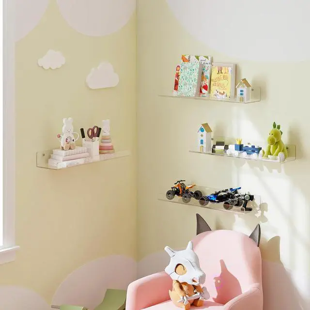 Alt view image 4 of 6 - Dooiclear 4 Pack Floating Shelves for Wall, 15" Clear Floating Wall Shelf